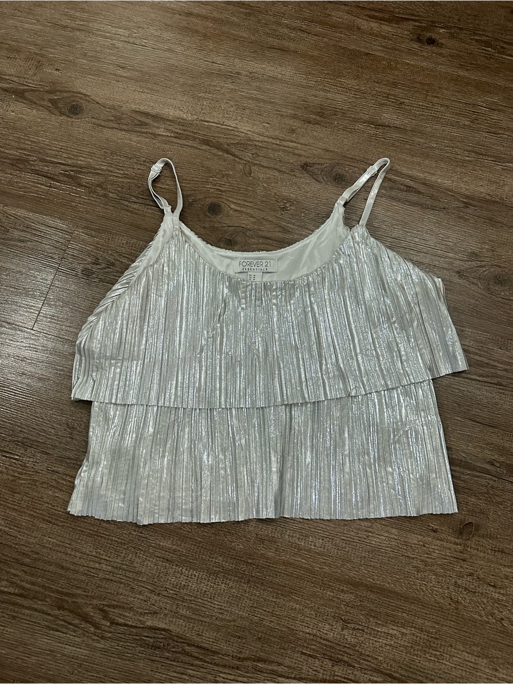 Forever 21 Silver Metallic Pleated Layered Cami